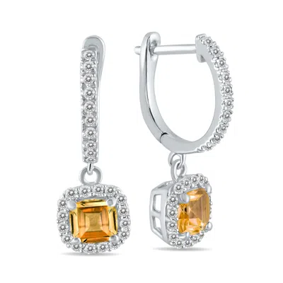 Shop Sselects 1 Carat Citrine And Diamond Halo Dangle Earrings In 10k In Orange