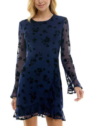 Shop B Darlin Petites Womens Floral Causal Sheath Dress In Blue