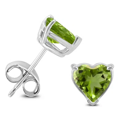 Shop Sselects 14k 7mm Heart Peridot Earrings In Green