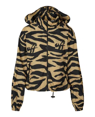 Shop Off-white Zebra-print Hooded Jacket In Beige