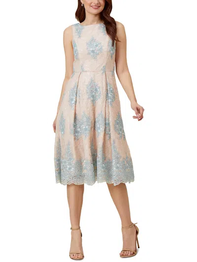 Shop Adrianna Papell Womens Embroidered Midi Fit & Flare Dress In Blue