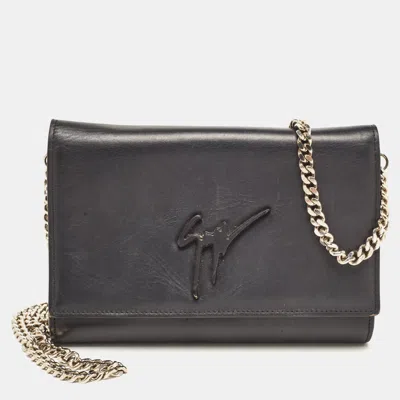 Shop Giuseppe Zanotti Leather Logo Crossbody Bag In Grey