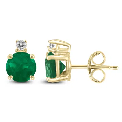 Shop Sselects 14k 5mm Round Emerald And Diamond Earrings In Green