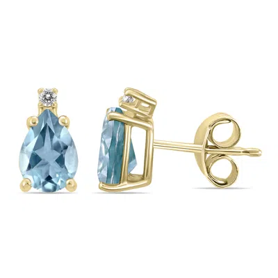 Shop Sselects 14k 6x4mm Pear Aquamarine And Diamond Earrings In Blue