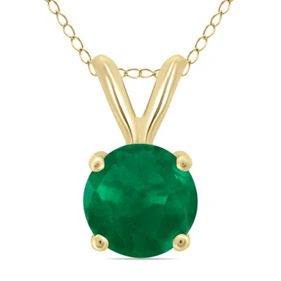 Shop Sselects 14k 5mm Round Emerald Pendant In Green