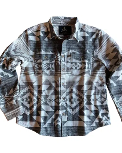 Shop Sts Ranchwear Men's Aztec Henley Shirt Jacket In Cream/grey