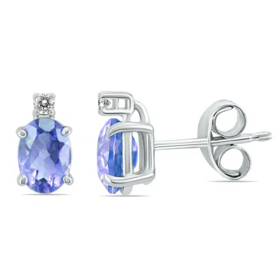 Shop Sselects 14k 6x4mm Oval Tanzanite And Diamond Earrings In Blue