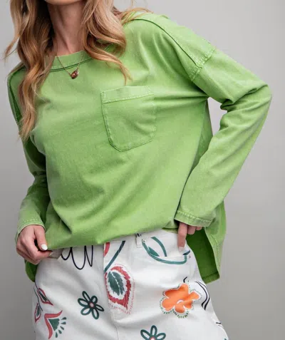 Shop Easel Mineral Washed Top In Apple Green In Multi