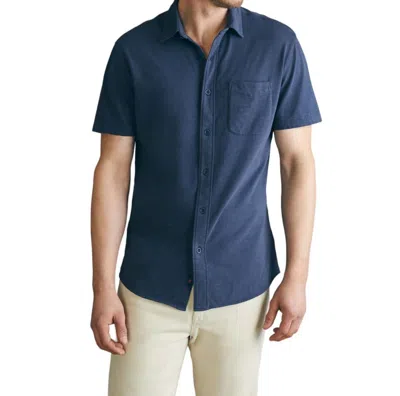 Shop Faherty Short Sleeve Knit Seasons Shirt In Dune Navy In Blue