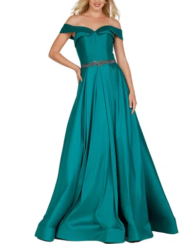 Shop Terani Off-shoulder Dress In Blue