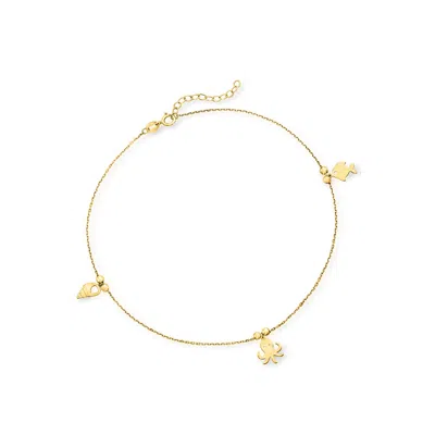 Ross-simons Italian 14kt Yellow Gold Sea Life Charm Anklet In Gold
