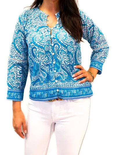 La Plage Hannah Top Effervescent Paisley In White/capri Turquoise In White