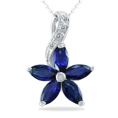 Shop Sselects Sapphire And Diamond Flower Pendant In 10k In Blue