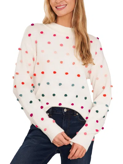 Shop Cece Womens Pom Pom Ribbed Trim Mock Turtleneck Sweater In White