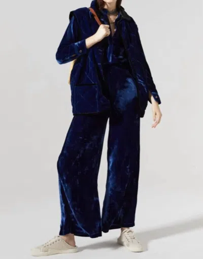 Shop Lanhtropy Luna Velvet Pant In Navy In Blue