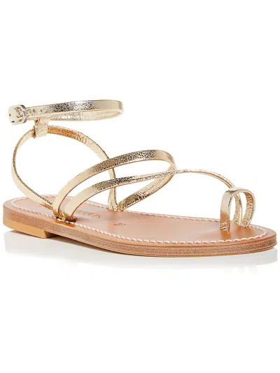 Shop Kjacques Ombeline Womens Leather Toe Loop Slingback Sandals In Gold