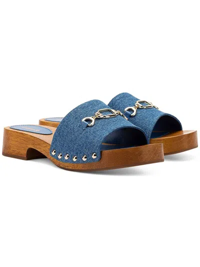 Shop Larroude Zuzi Womens Denim Chain Slide Sandals In Blue