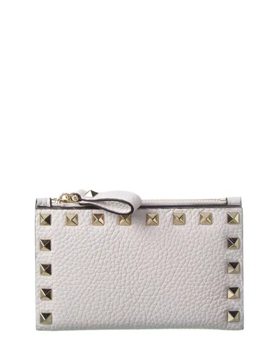 Shop Valentino Rockstud Grainy Leather Coin Purse & Card Holder In White
