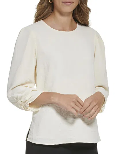 Shop Dkny Womens Solid Crew Neck Blouse In Beige