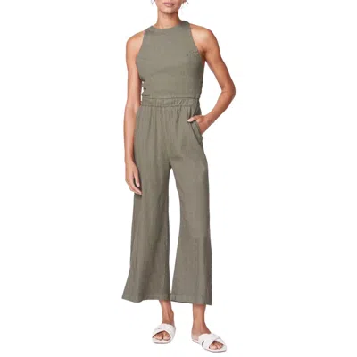 Shop Monrow Linen Racer Jumpsuit In Army In Green