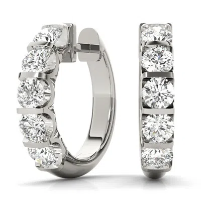 Shop Sselects 1 Carat Tw Natural Channel Set Diamond Hoop Earrings In 14k White Gold In Silver