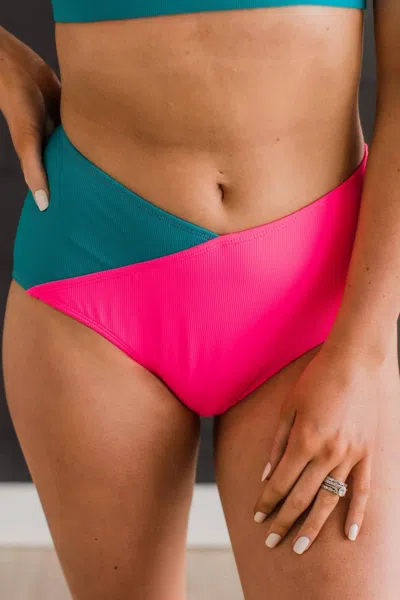 Shop Mack & Mal Near To Paradise Swim Bottoms In Neon Pink & Teal