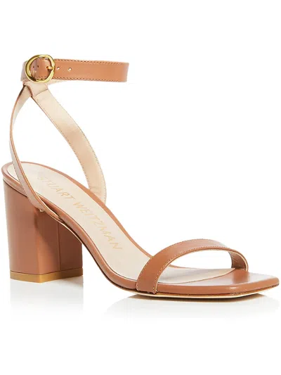 Shop Stuart Weitzman Nearlybare Womens Leather Dressy Slingback Sandals In Brown