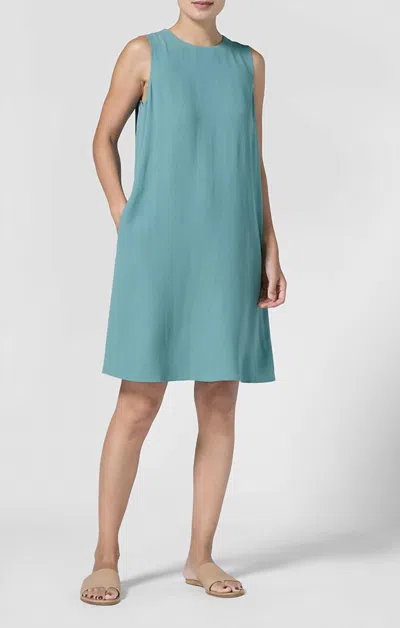 Shop Eileen Fisher Round Neck Dress Amalfi In Blue