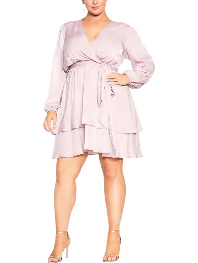 Shop City Chic Womens Long Sleeve Mini Wrap Dress In Purple