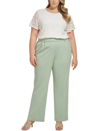 Shop Calvin Klein Plus Womens High Rise Pleated Wide Leg Pants In Green