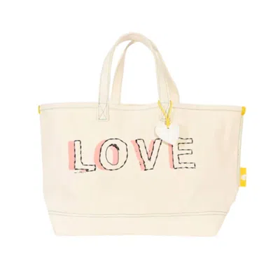 Shop Kerri Rosenthal Too Da Loo Tote Love Me Two Times Canvas Bag In Oatmilk In White