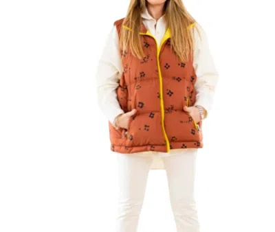 Shop Kerri Rosenthal Happy Daisy Puffy Vest In Brown In Orange