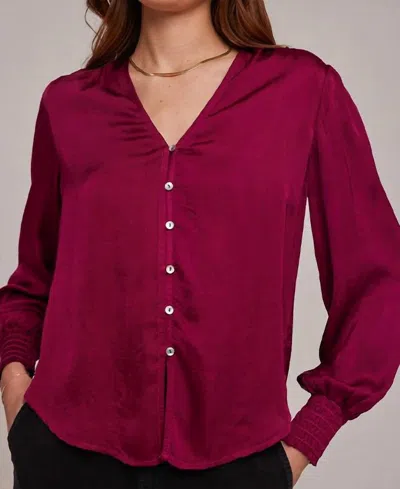 Shop Bella Dahl Smocked Cuff Button Down Shirt In Dark Fuchsia In Pink