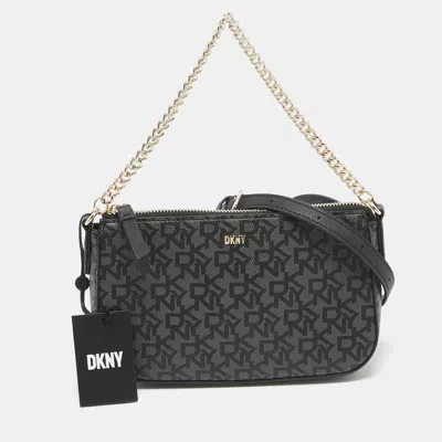 Shop Dkny Signature Coated Canvas And Leather Bryant Park Crossbody Bag In Grey