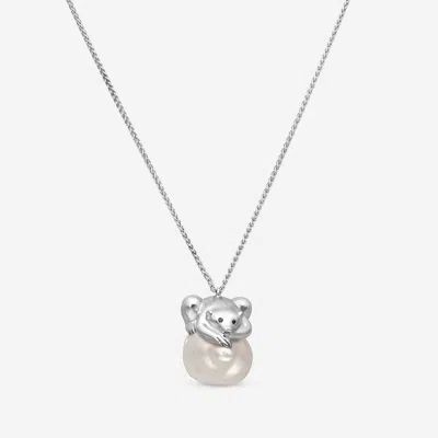 Shop Assael Julie Parker Endangered Species 18k White Gold, Diamond South Sea Cultured Pearl Polar Bear Pendant  In Silver