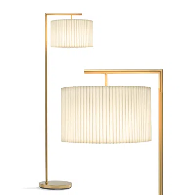 Brightech Montage Modern Led Floor Lamp - Pleated Shade In Brass