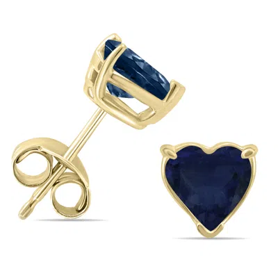 Shop Sselects 14k 5mm Heart Sapphire Earrings In Blue