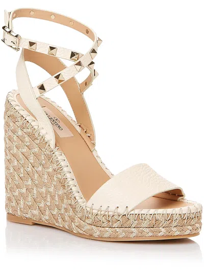 Shop Valentino Womens Leather Studded Platform Sandals In White