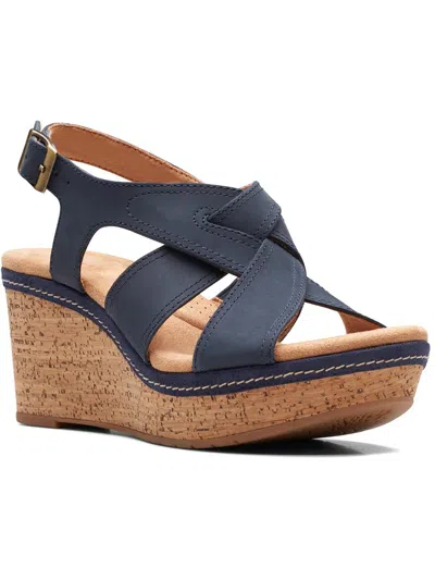 Shop Clarks Elleri Rae Womens Leather Criss-cross Wedge Sandals In Blue