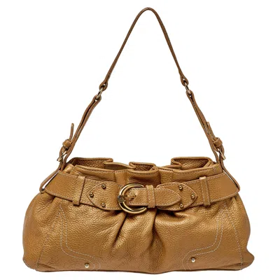 Shop Aigner Pleated Leather Satchel In Brown