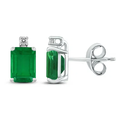 Shop Sselects 14k 6x4mm Emerald Shaped Emerald And Diamond Earrings In Green