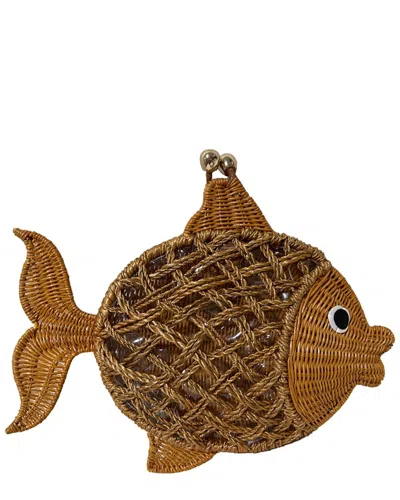 Shop Serpui Peter Fish Wicker Bag In Gold