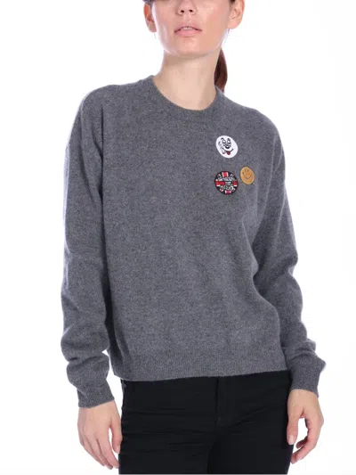 Shop Minnie Rose Patches Boxy Pullover Top In Charcoal Heather Grey In Multi