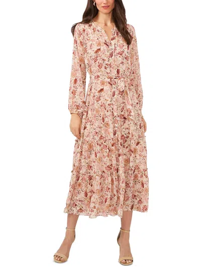 Shop Msk Womens Daytime Floral Print Midi Dress In Pink