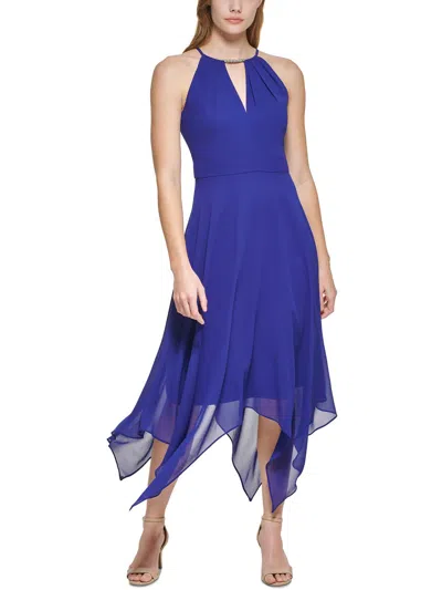 Shop Vince Camuto Womens Halter Neck Handkerchief Midi Dress In Blue