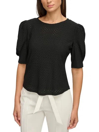Shop Donna Karan Womens Solid Knit Blouse In Black