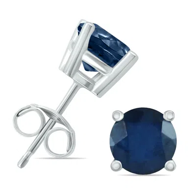 Shop Sselects 14k 5mm Round Sapphire Earrings In Blue