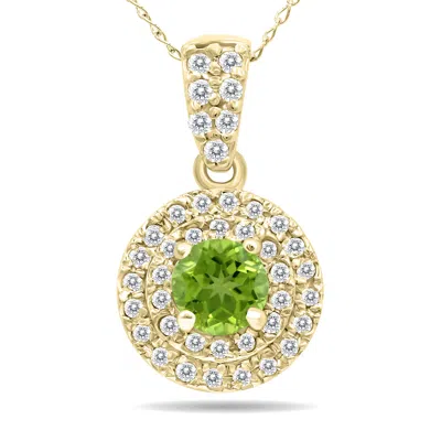 Shop Sselects 3/4 Carat Tw Double Halo Peridot And Diamond Pendant In 10k In Green