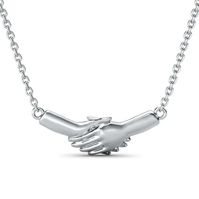 Shop Sselects Ted Poley Miss Your Touch Hand In Hand Necklace In 10k White Gold In Silver