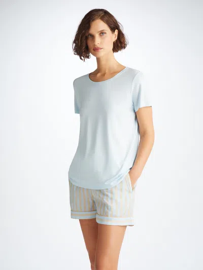 Shop Derek Rose Women's Lounge Shorts Amalfi 20 Cotton Batiste Blue